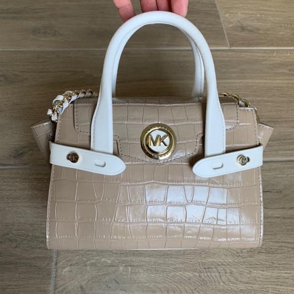 MICHAEL KORS Carmen Extra-Small Two-Tone Crocodile-Embossed Leather Satchel - Picture 5 of 9